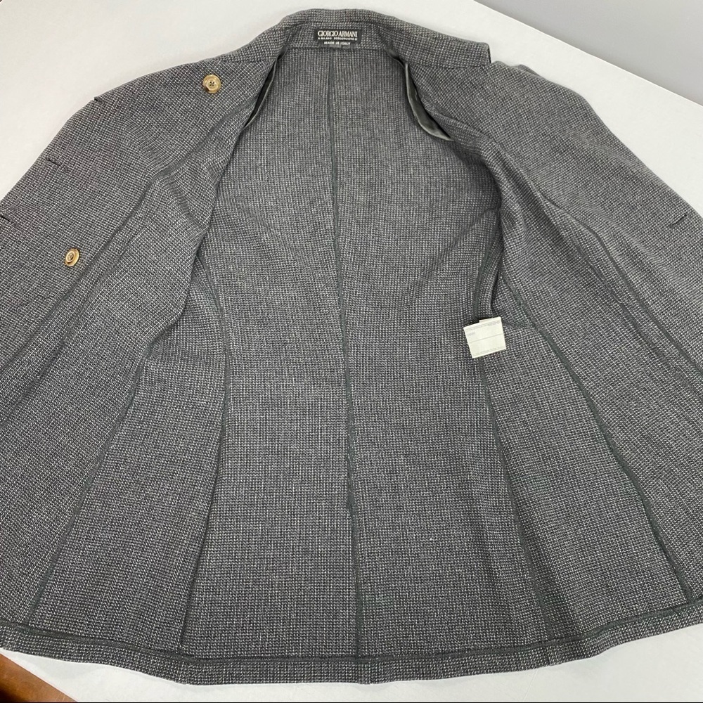 Vintage Giorgio Armani Giacca Donna Double Breasted Charcoal Gray Knit Blazer - Picture 12 of 13